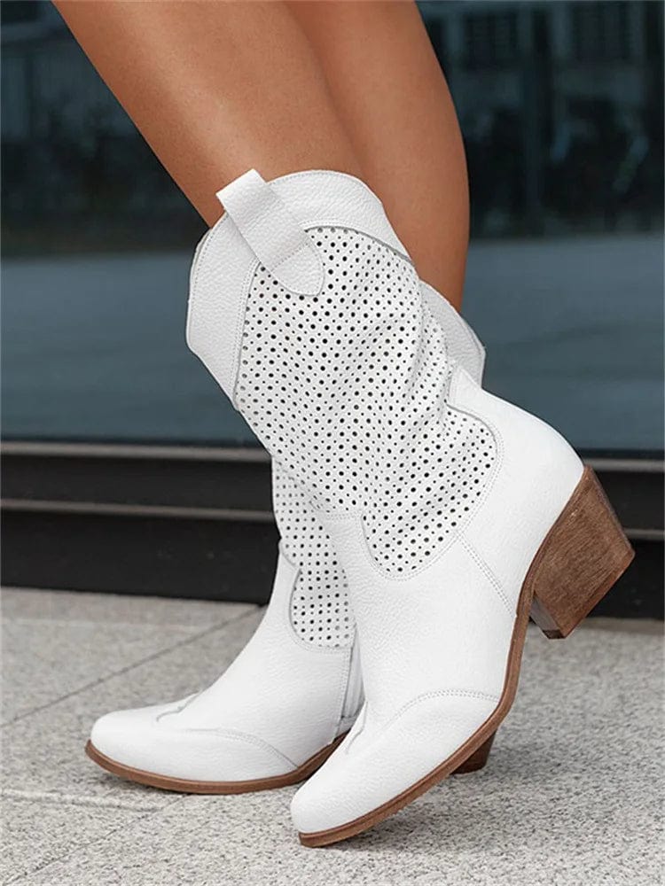 Taren | Cowboy Boots Western Boots Ankle Boots Women Winter Fall Block Heel Side Zip