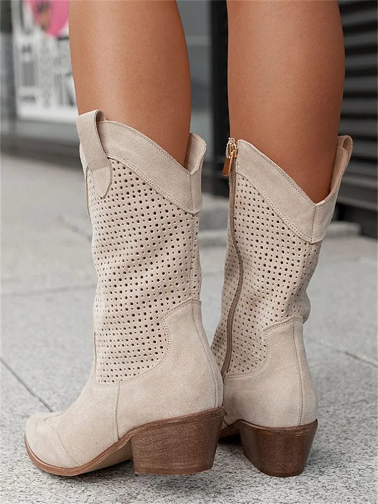 Taren | Cowboy Boots Western Boots Ankle Boots Women Winter Fall Block Heel Side Zip