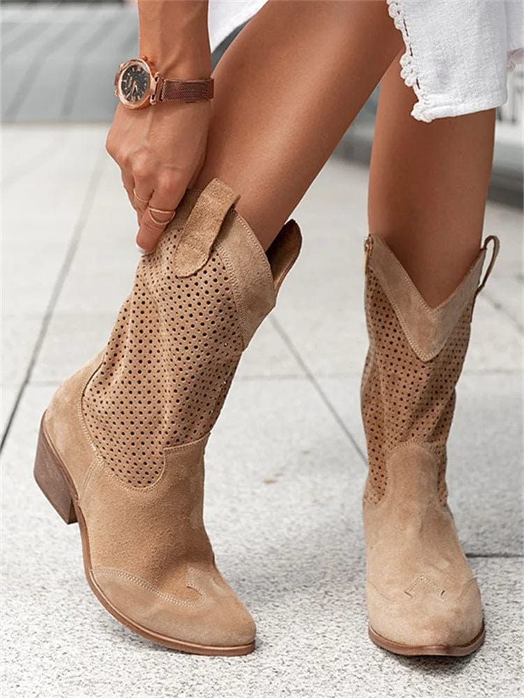 Taren | Cowboy Boots Western Boots Ankle Boots Women Winter Fall Block Heel Side Zip