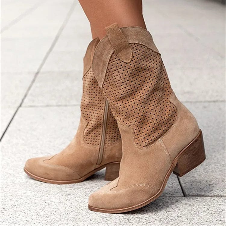 Taren | Cowboy Boots Western Boots Ankle Boots Women Winter Fall Block Heel Side Zip