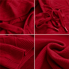 Cable knit hoodie for women from the Thea #1752 Collection by Christine Brewer, featuring a cozy, textured knit design.