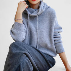 Wren women's hoodie by Christine Brewer, soft fabric, casual fit, in a neutral color, front view with hood and long sleeves.