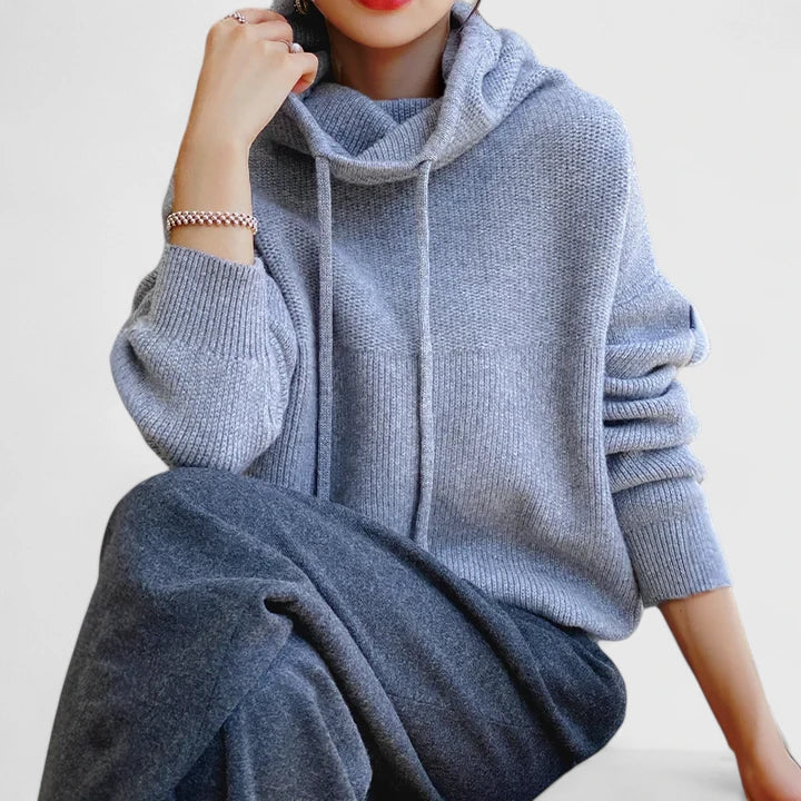 Wren women's hoodie by Christine Brewer, soft fabric, casual fit, in a neutral color, front view with hood and long sleeves.