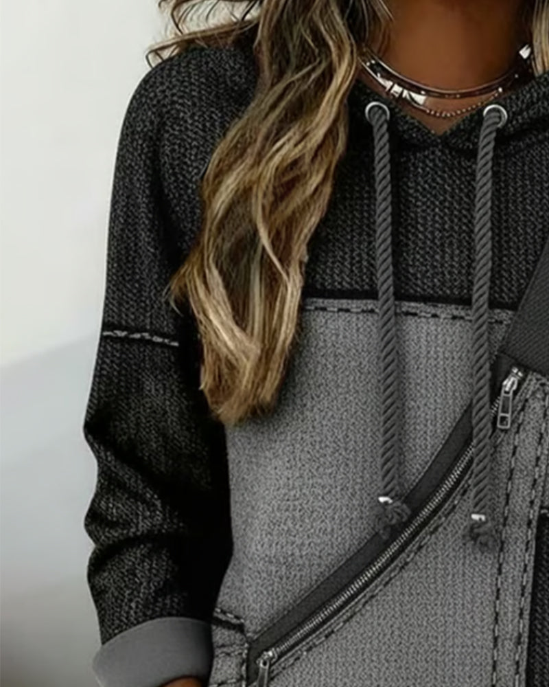 Christine Brewer Isla colorblock long sleeve hoodie featuring elegant design and comfortable fit, with stylish contrasting panels.