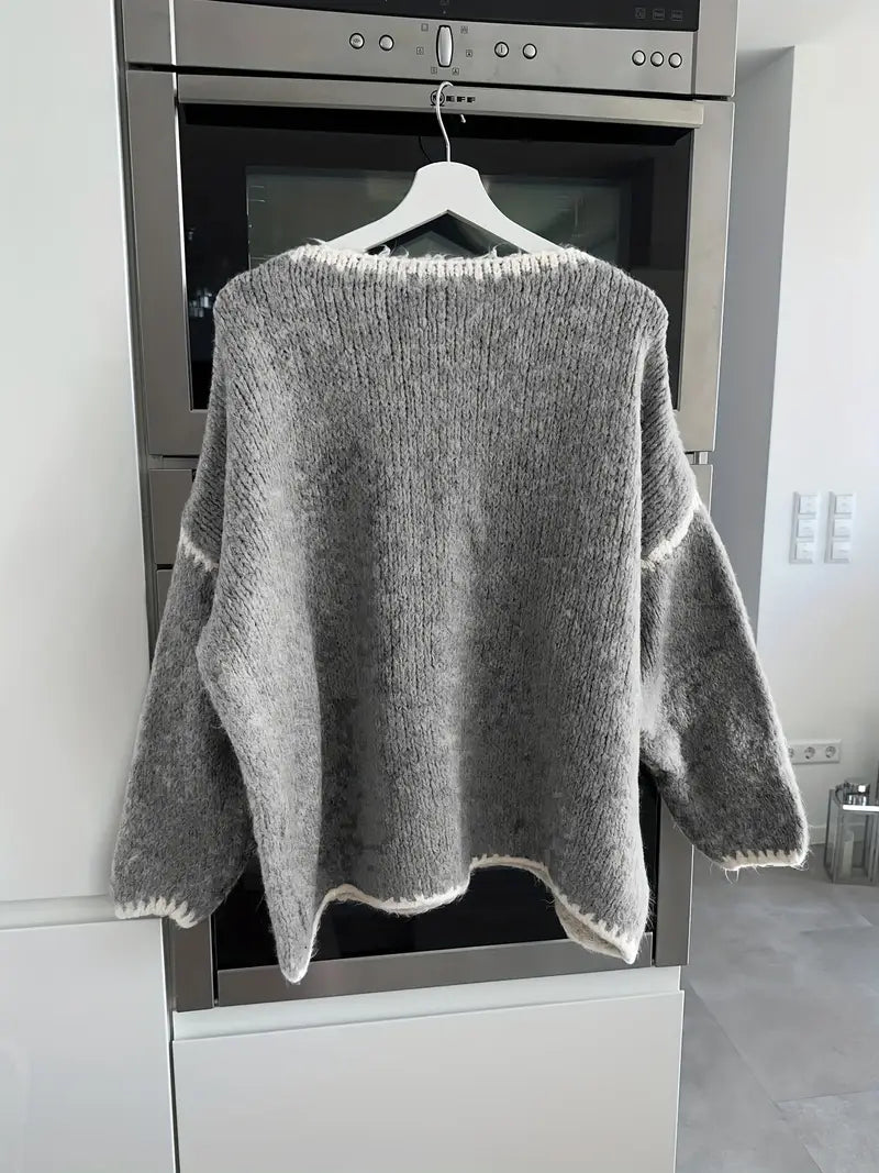 Taylor knit sweater for women by Christine Brewer, featuring a cozy, textured design in soft, neutral colors.