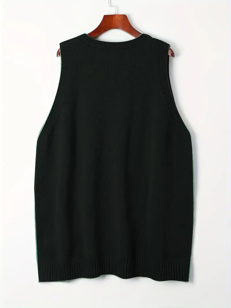 Christine Brewer Kelly V-neck sleeveless knit sweater vest for women, close-up of soft fabric and stylish design