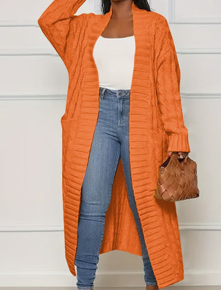 Sadie asymmetric knit cardigan for women by Christine Brewer, featuring a stylish, cozy coat design with a unique uneven hem.