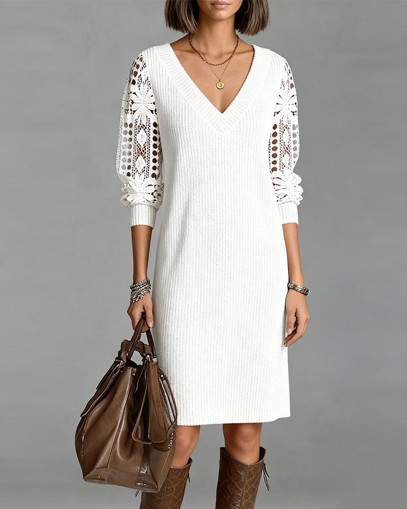Annette | White Lace Long Sleeve Dress for Women