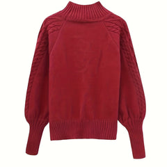Christine Brewer Mila cable knit high neck sweater for women, featuring a cozy, textured high collar and classic knit pattern.
