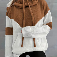 Colorblock Melissa hoodie for women by Christine Brewer, featuring a stylish pullover design in vibrant color blocks.