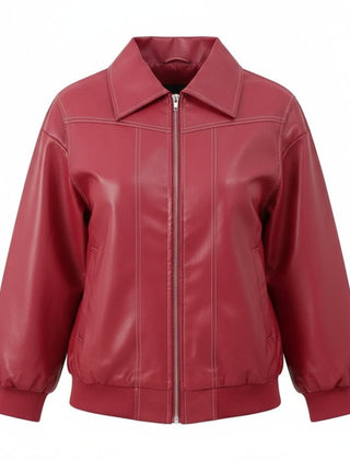 Eloise oversized faux leather bomber jacket for women by Christine Brewer, featuring a stylish, modern design and classic bomber silhouette.
