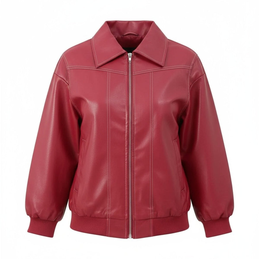 Eloise oversized faux leather bomber jacket for women by Christine Brewer, featuring a stylish, modern design and classic bomber silhouette.