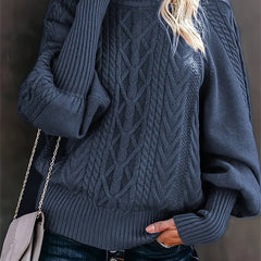 Christine Brewer Mila cable knit high neck sweater for women, featuring a cozy high collar and textured knit pattern.