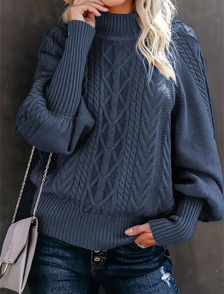 Christine Brewer Mila cable knit high neck sweater for women, featuring a cozy high collar and textured knit pattern.