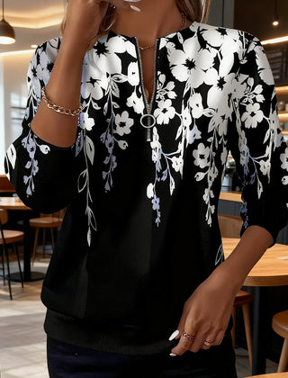 Women's Poppy graphic half-zip sweatshirt by Christine Brewer, shown with a stylish design and comfortable fit.