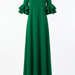 White Christine Brewer maxi dress with half sleeves, loose fit, solid color, off-the-shoulder design, perfect for casual or summer wear.