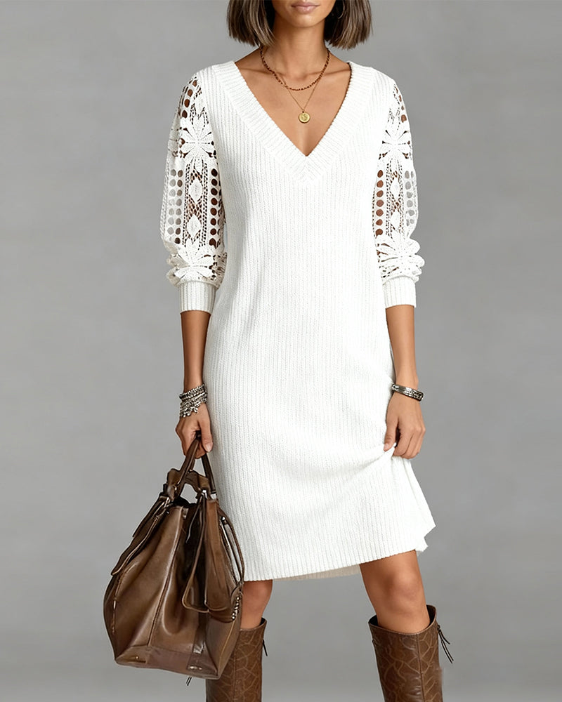 Annette | White Lace Long Sleeve Dress for Women