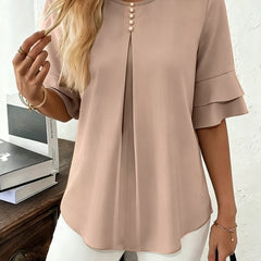 Sophia button-front women's top by Christine Brewer, featuring a stylish design with front buttons and a comfortable fit.
