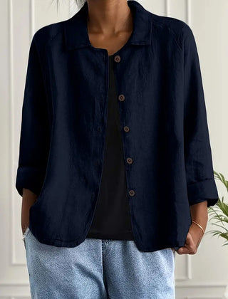 Women’s lightweight casual jacket with button front from Christine Brewer Ella collection, shown in a neutral color.