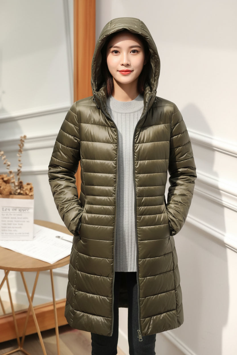 Jutta | Women's Long Winter Coat Hooded Quilted Insulated Warm Zip-Up
