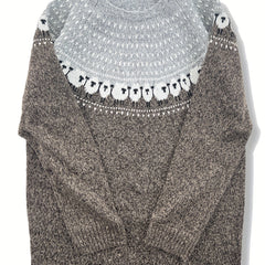 Violet Jacquard Nordic sweater for women by Christine Brewer, featuring a detailed knit pattern and cozy fit.