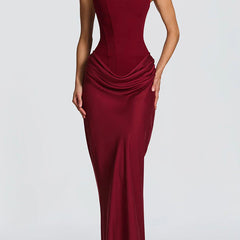 Summer maxi dress for women by Christine Brewer featuring a square neck, bodycon fit, and flowing fabric, perfect for warm weather.