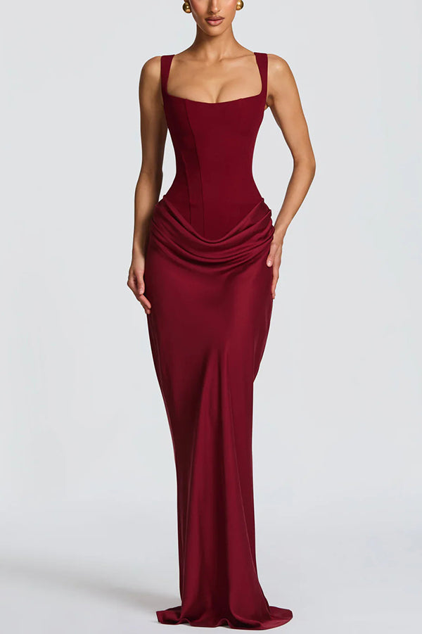 Summer maxi dress for women by Christine Brewer featuring a square neck, bodycon fit, and flowing fabric, perfect for warm weather.