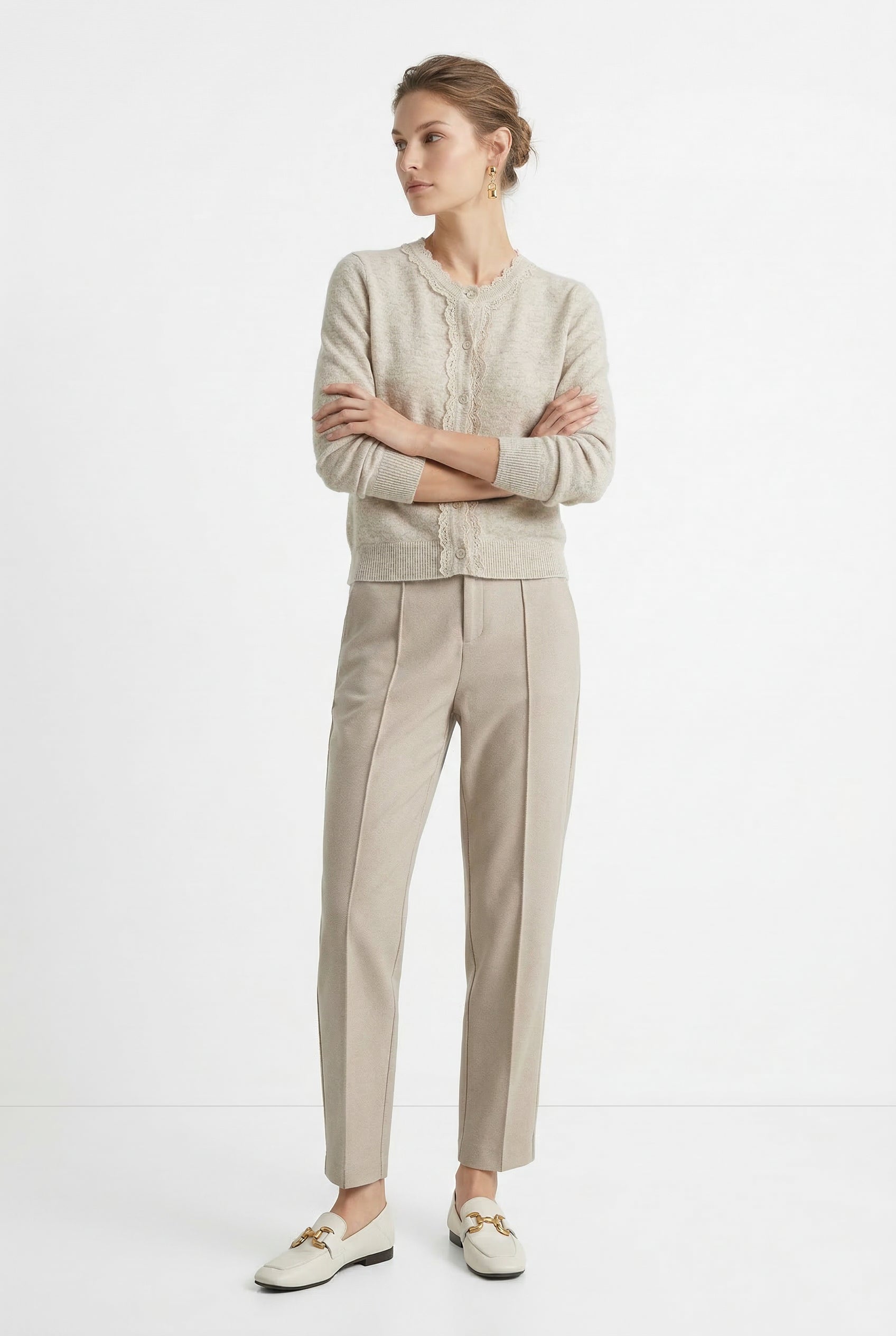 Women’s Merino wool tapered trousers by Christine Brewer, shown in a stylish, fitted design suitable for casual or professional wear.