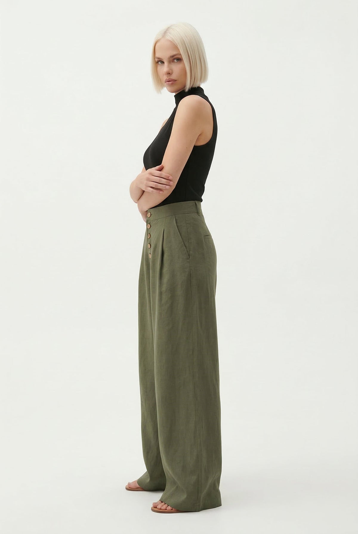 Women’s knit wide-leg elastic-waist trousers by Christine Brewer, featuring a loose, pull-on design and comfortable fit.
