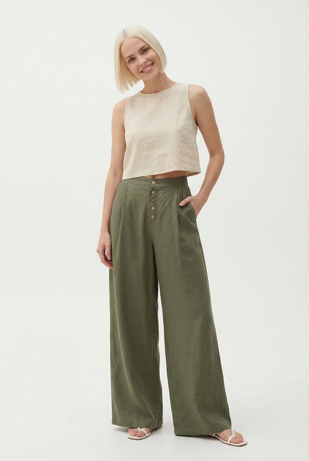 Women’s knit wide-leg elastic-waist trousers by Christine Brewer, loose pull-on pants with a relaxed fit and soft fabric.