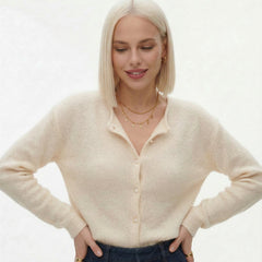 Women’s mohair knit top by Christine Brewer, featuring a soft, cozy design in a stylish, lightweight fabric.