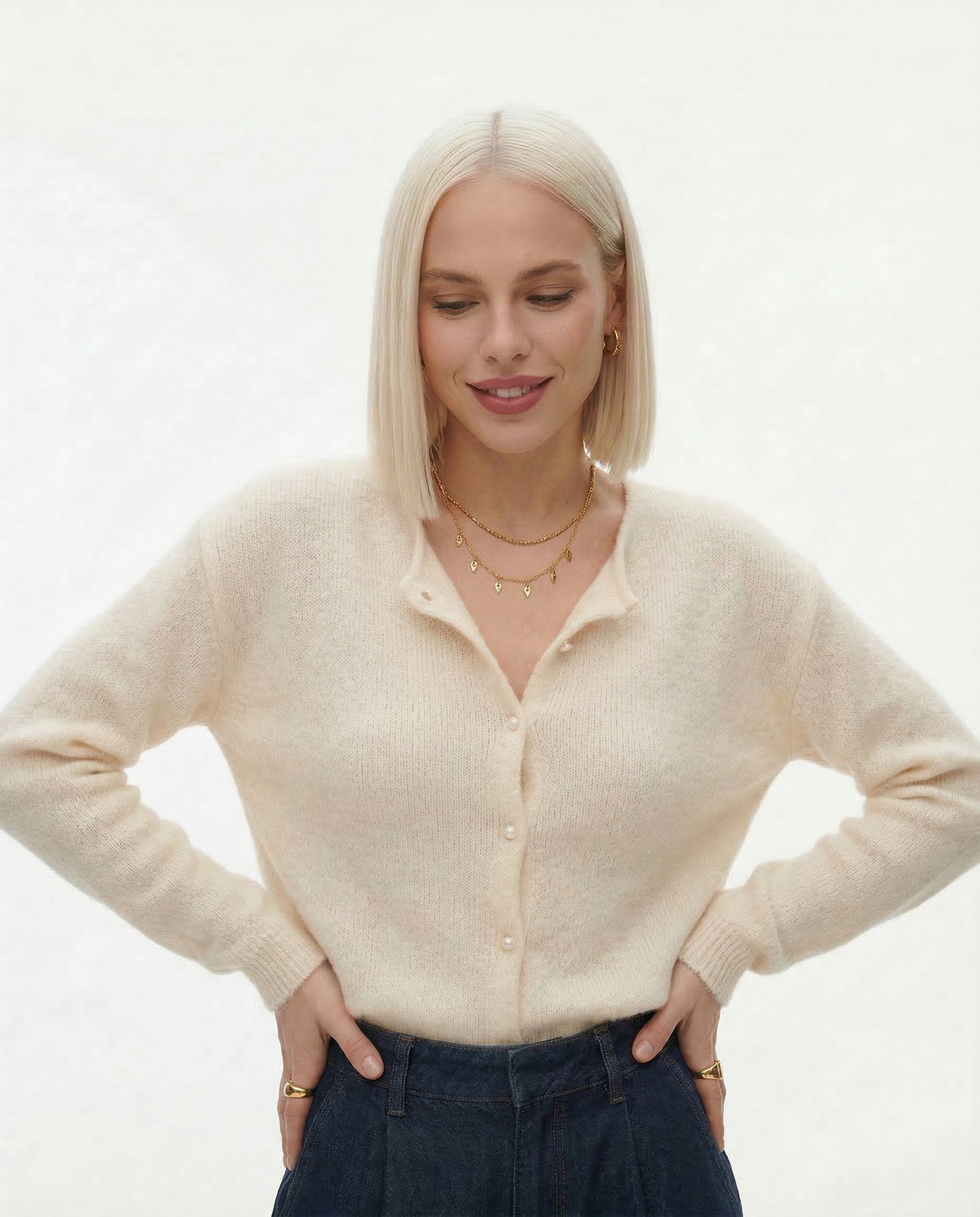 Women’s mohair knit top by Christine Brewer, featuring a soft, cozy design in a stylish, lightweight fabric.