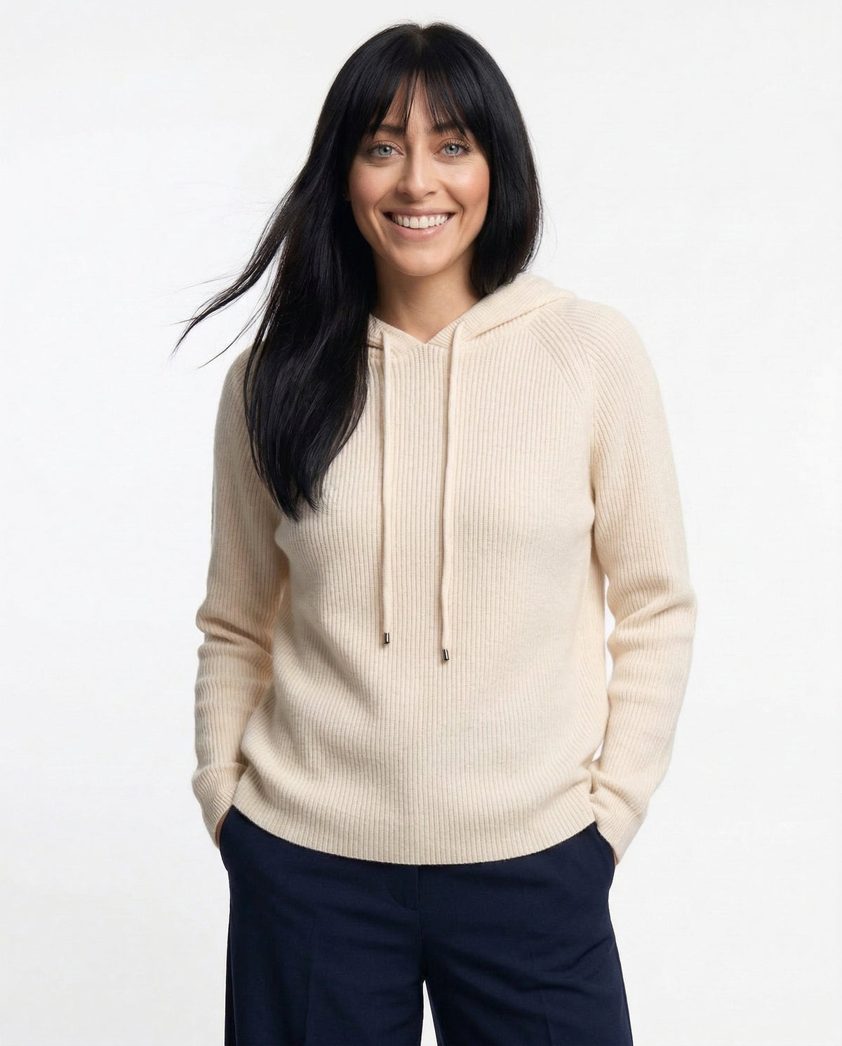 Women’s Claudia cashmere hoodie by Christine Brewer, soft beige hoodie with a relaxed fit and cozy design, perfect for casual wear.