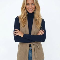 Christine Brewer Courtney cashmere wool knit sweater vest for women, featuring a cozy, stylish design in a soft, neutral color.