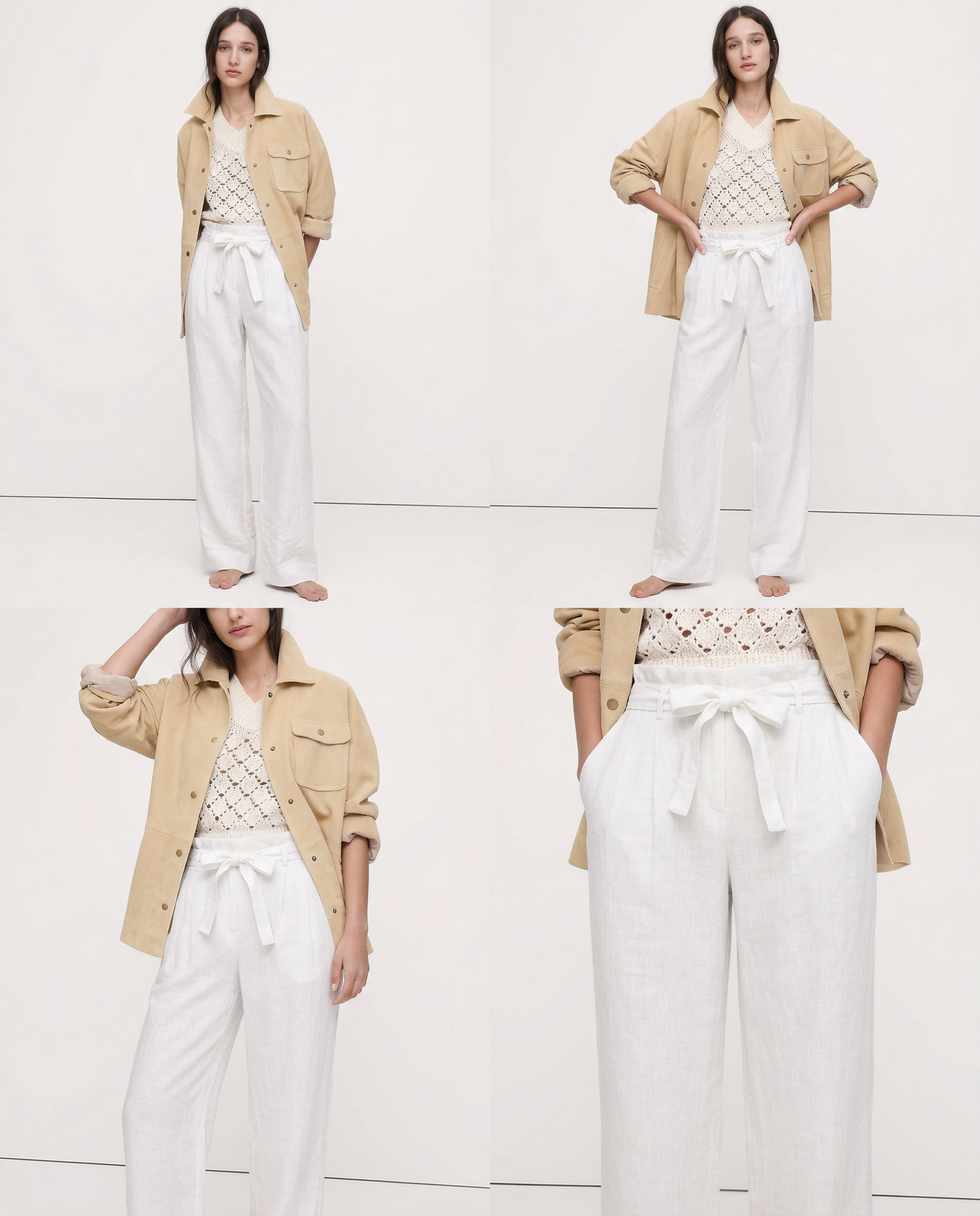Christine Brewer linen wide-leg trousers for women, loose pull-on pants showing soft fabric and relaxed fit.