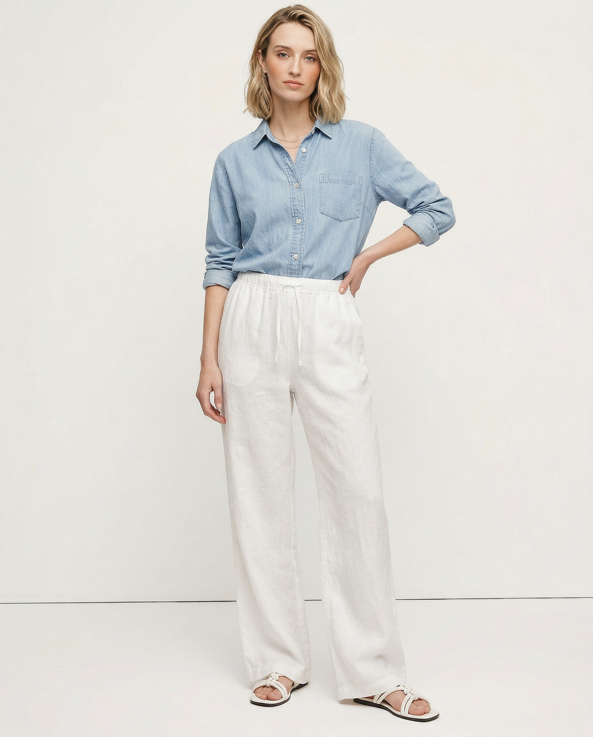 Women’s knit wide-leg drawstring trousers by Christine Brewer, featuring loose, comfortable pull-on style and soft fabric quality.