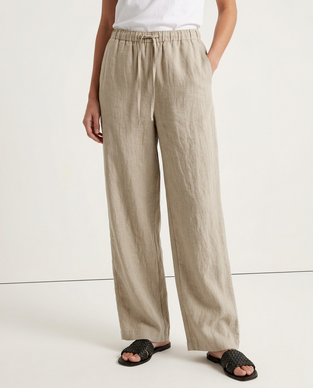 Women’s knit wide-leg drawstring trousers by Christine Brewer, featuring a relaxed fit and soft fabric for comfortable wear.