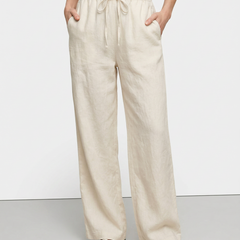 Women’s knit wide-leg drawstring trousers by Christine Brewer, featuring soft fabric, loose fit, and pull-on style.