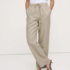 Women’s knit wide-leg drawstring trousers by Christine Brewer, featuring a loose pull-on style and relaxed fit.