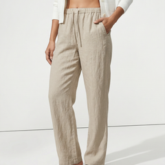 Women’s knit wide-leg drawstring trousers by Christine Brewer, featuring a loose pull-on style and comfortable fit.