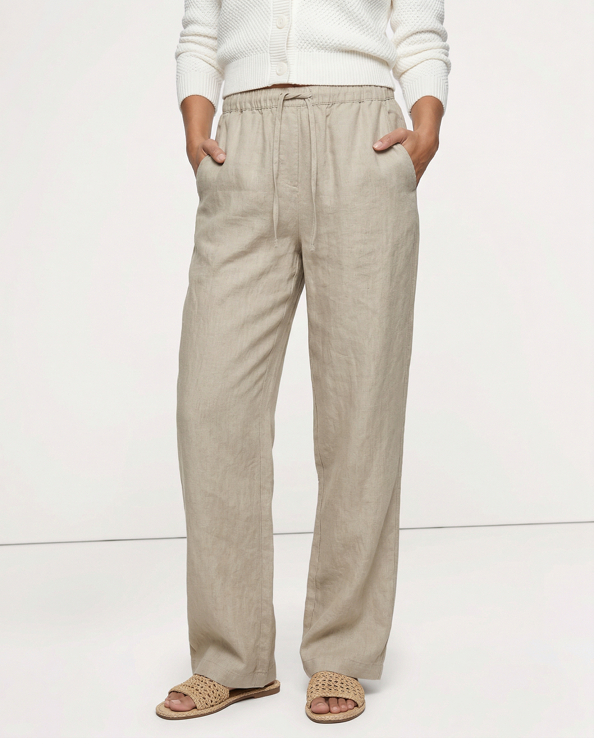 Women’s knit wide-leg drawstring trousers by Christine Brewer, featuring a relaxed fit and pull-on style in a comfortable, casual design.