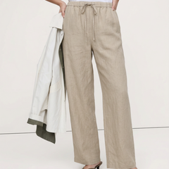 Women’s knit wide-leg drawstring trousers by Christine Brewer, featuring a loose pull-on design and comfortable fit.