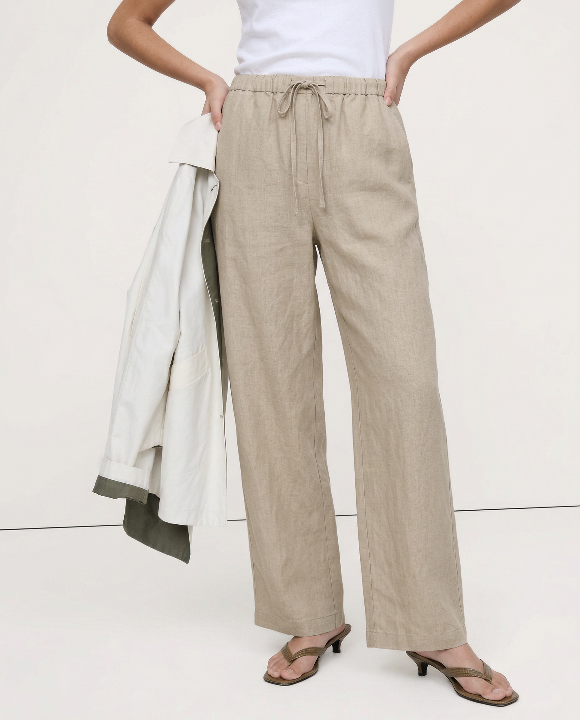 Women’s knit wide-leg drawstring trousers by Christine Brewer, featuring a loose pull-on design and comfortable fit.