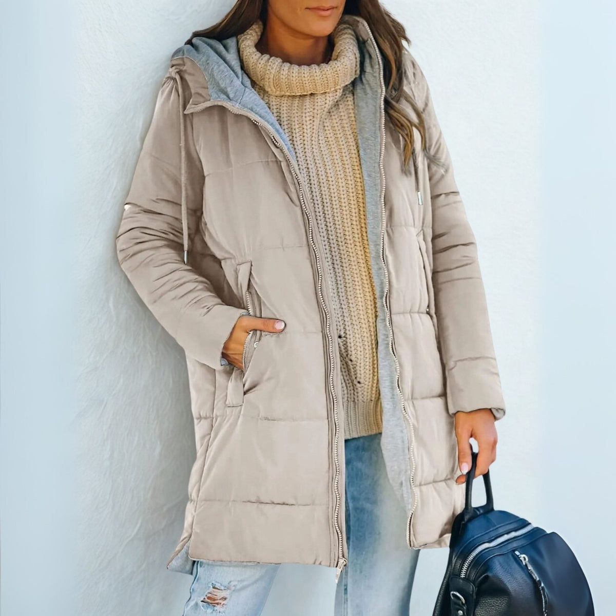 Joan | Quilted Longline Hooded Puffer Coat for Women