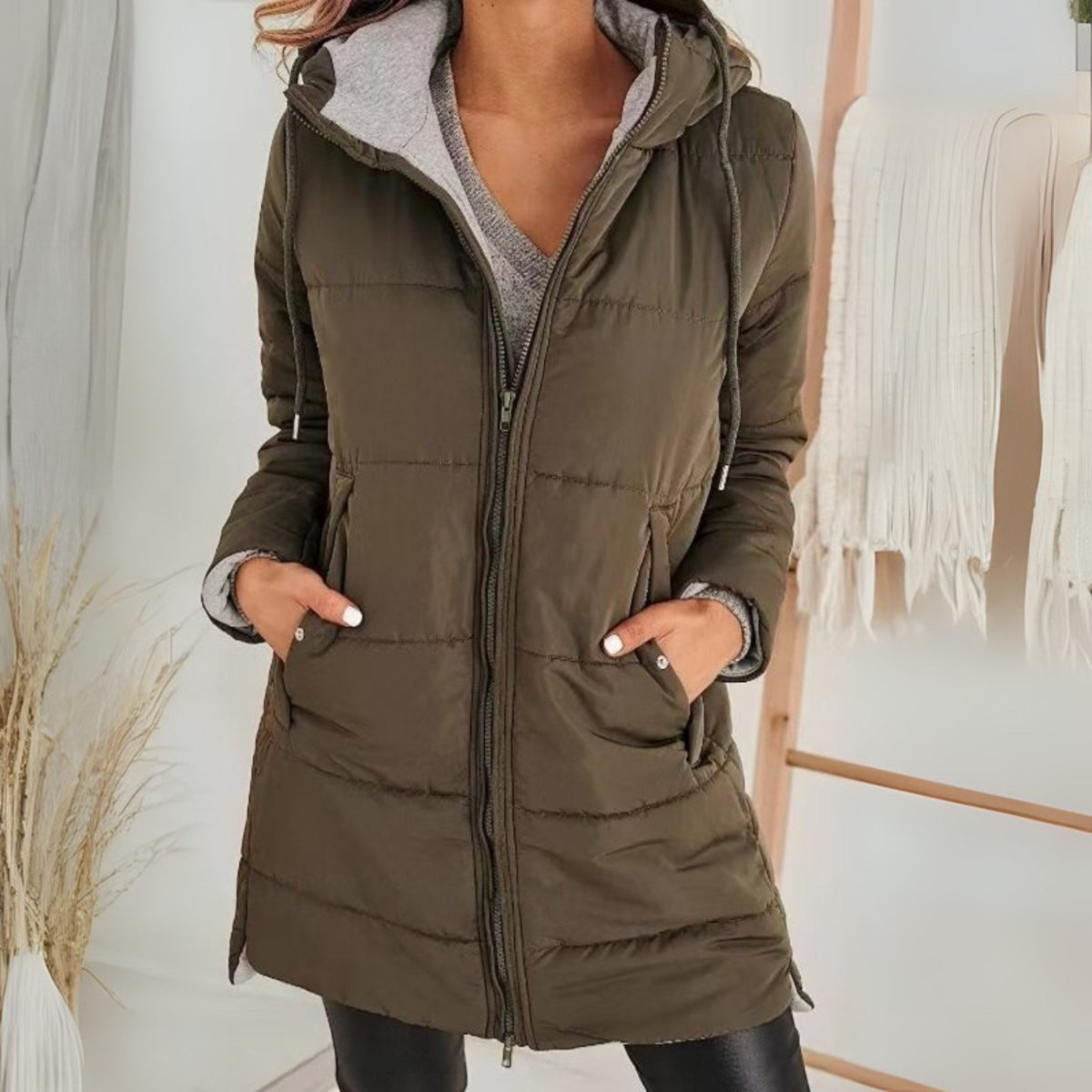 Joan | Quilted Longline Hooded Puffer Coat for Women