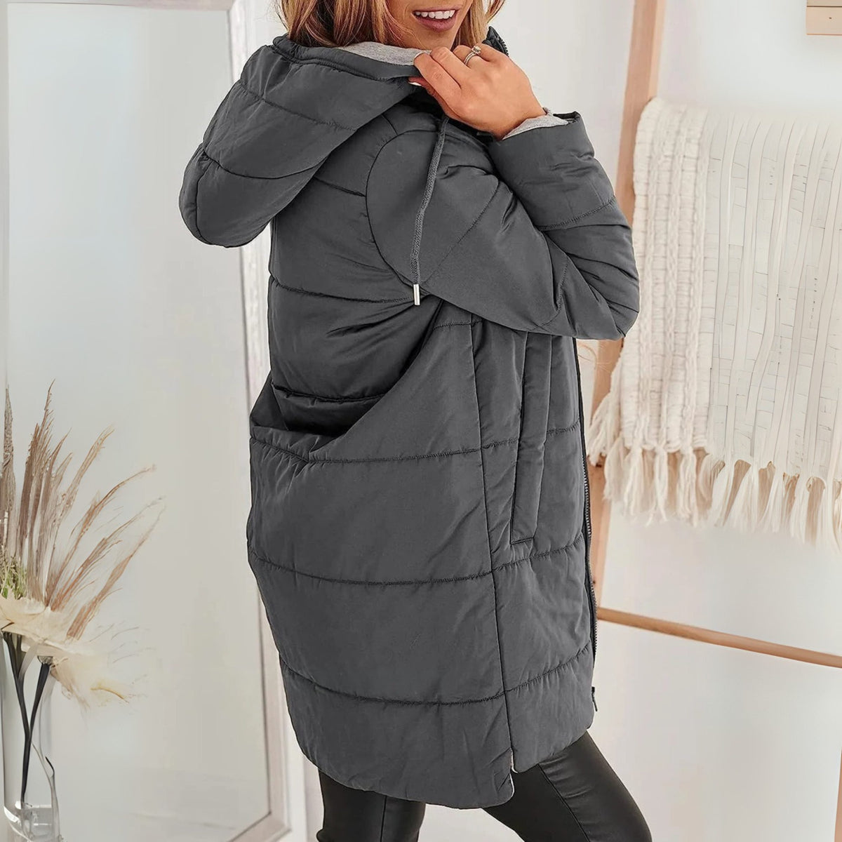 Joan | Quilted Longline Hooded Puffer Coat for Women