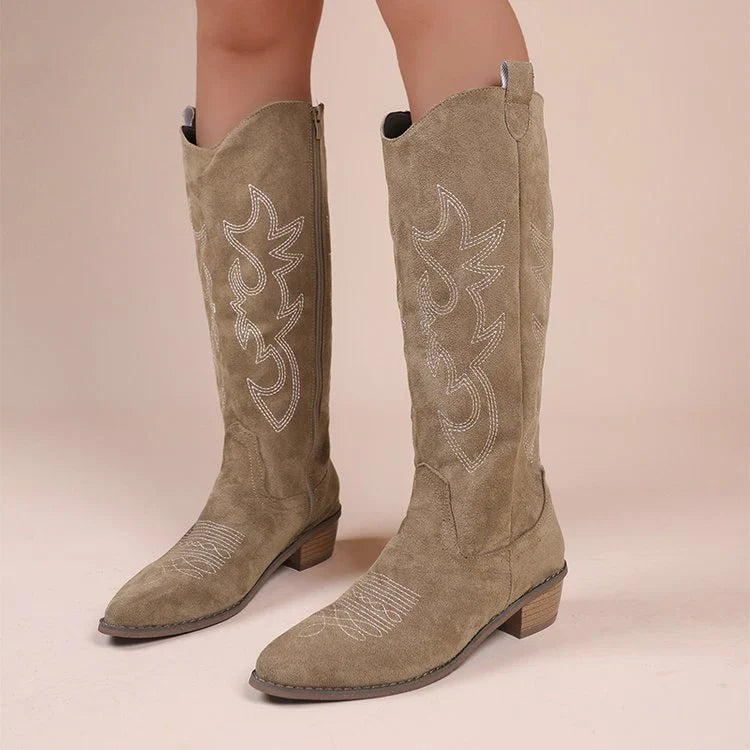 Camila1 | Cowboy Boots, Knee High Boots, Western Boots, Women, Pointed Toe, Embroidered, Side Zip,