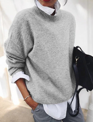 Gray knit sweater for women by Christine Brewer, featuring a cozy, textured design perfect for casual wear.