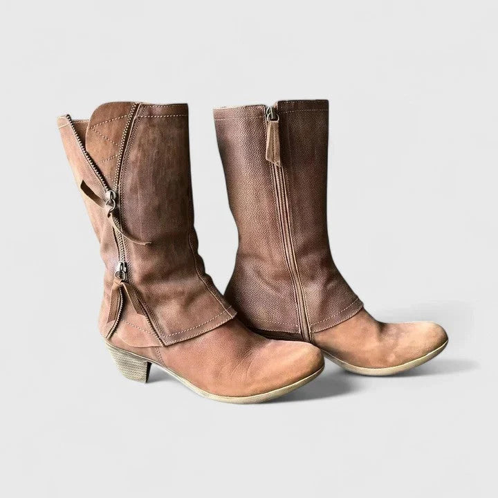 Harper1 | Western Boots, Cowboy Boots, Women, Block Heel, Side Zip, Leather, Distressed, Almond Toe,