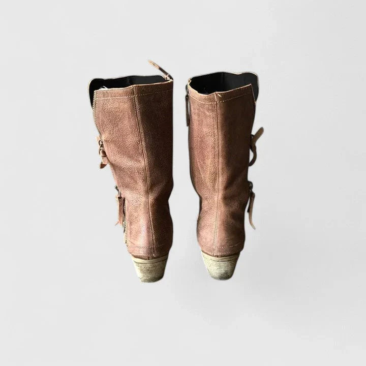 Harper1 | Western Boots, Cowboy Boots, Women, Block Heel, Side Zip, Leather, Distressed, Almond Toe,